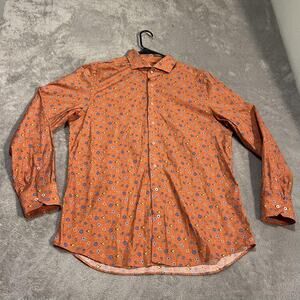 Emanuel Berg Shirt Mens XL 17.5 Floral Paisley Modern Fit Button Up